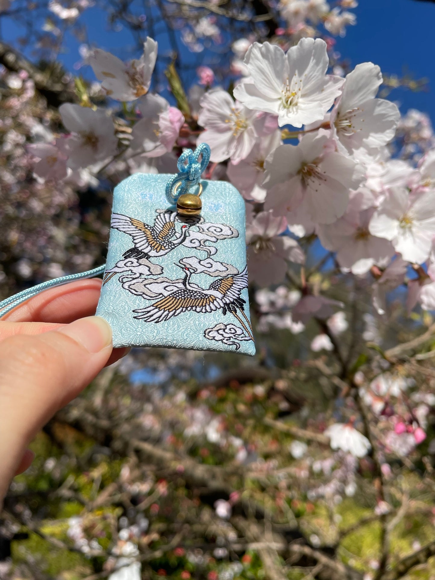White Prosperity Crane Charm (Omamori)